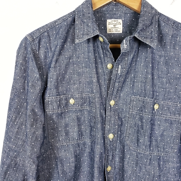 J. Crew | Polkadot Blue Chambray Button Up Small - Picture 2 of 6